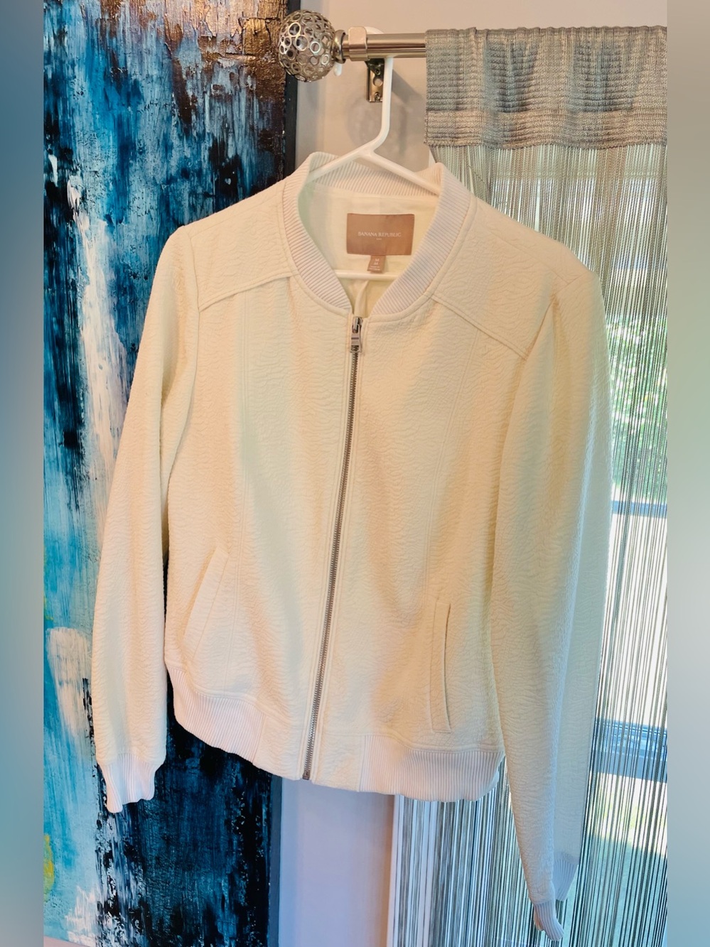 Banana Republic Cream Textured Zip Bomber Jacket
